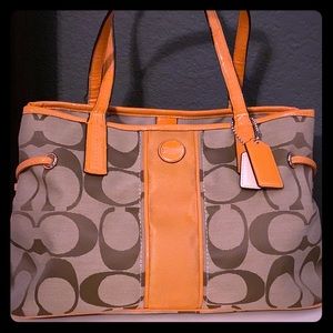 Coach Signature Stripe Carryall Handbag